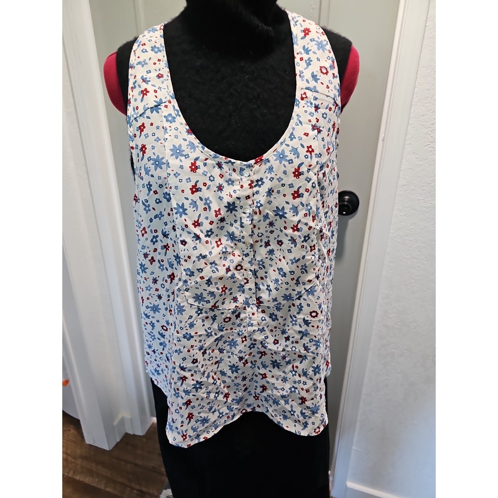 Hippie Laundry Women's XL Cream Blue Red Floral Tank Top Sleeveless Boho